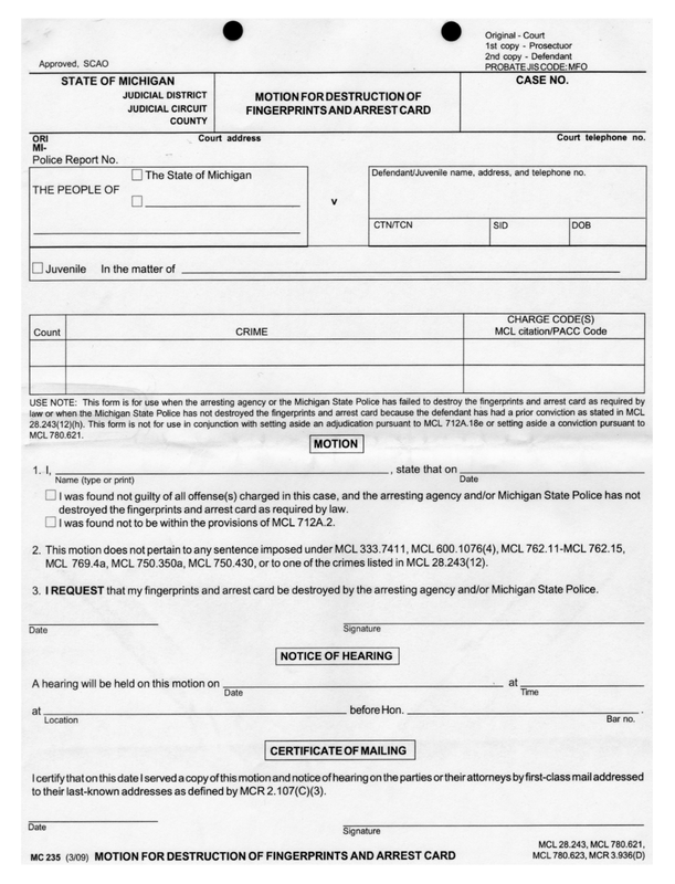 MICHIGAN SCAO APPROVED COURT FORM MC235