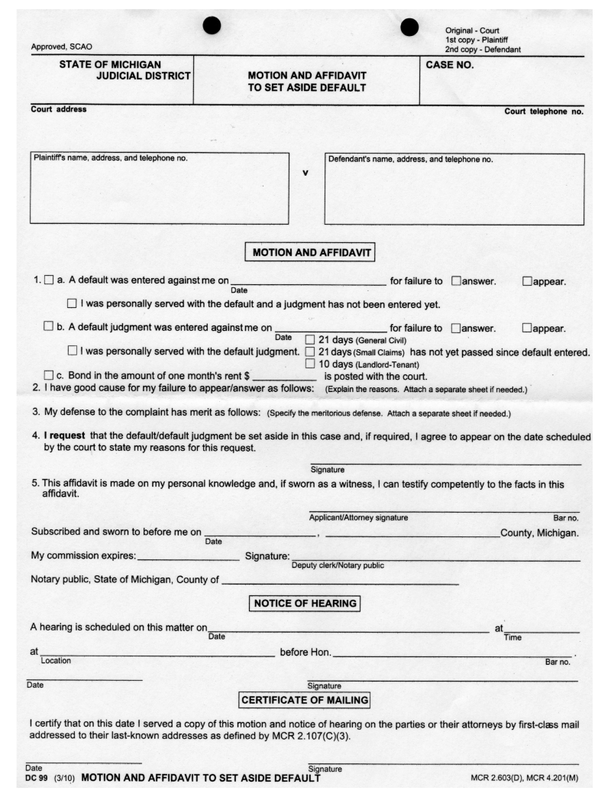 MICHIGAN SCAO APPROVED COURT FORM DC99