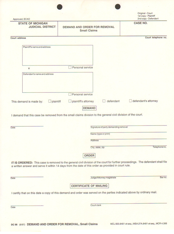 MICHIGAN SCAO APPROVED COURT FORM DC86