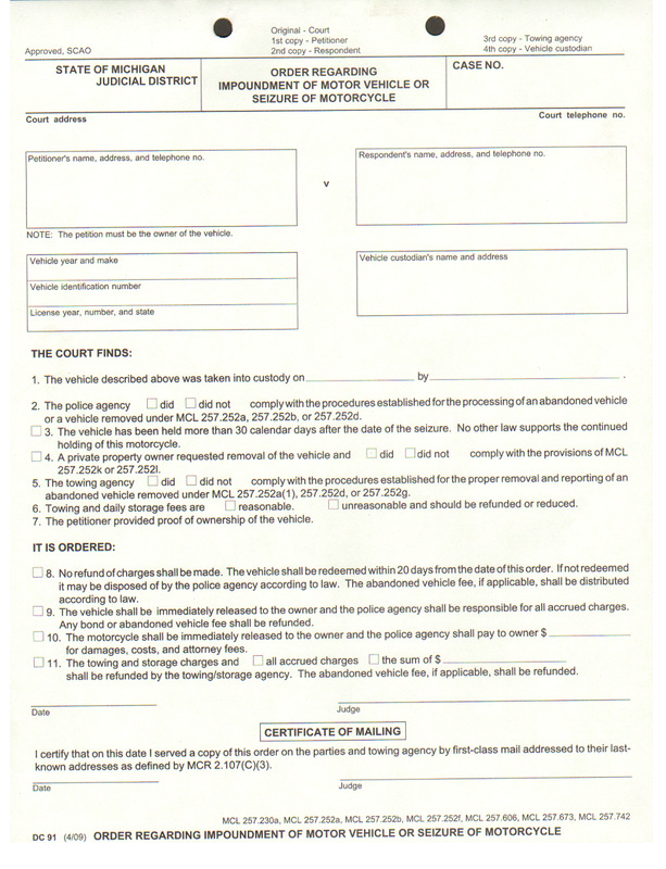 MICHIGAN SCAO APPROVED COURT FORM DC91