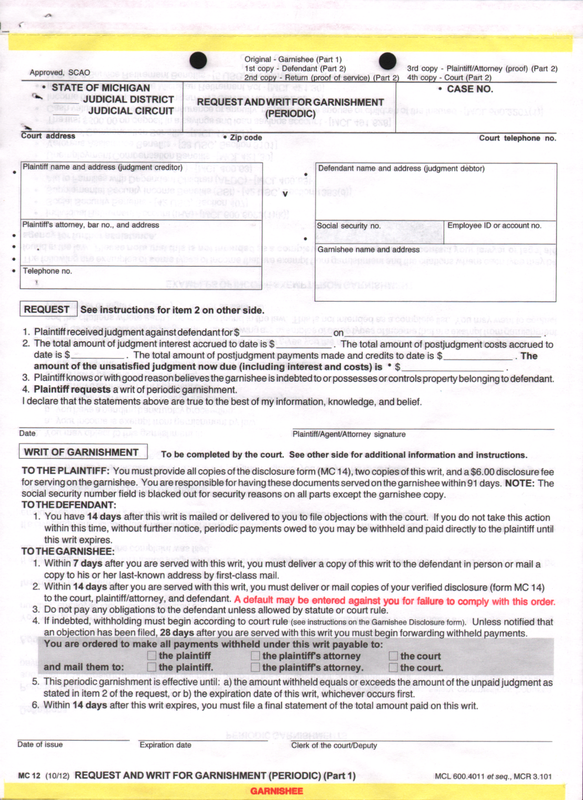 MICHIGAN SCAO APPROVED COURT FORM MC12